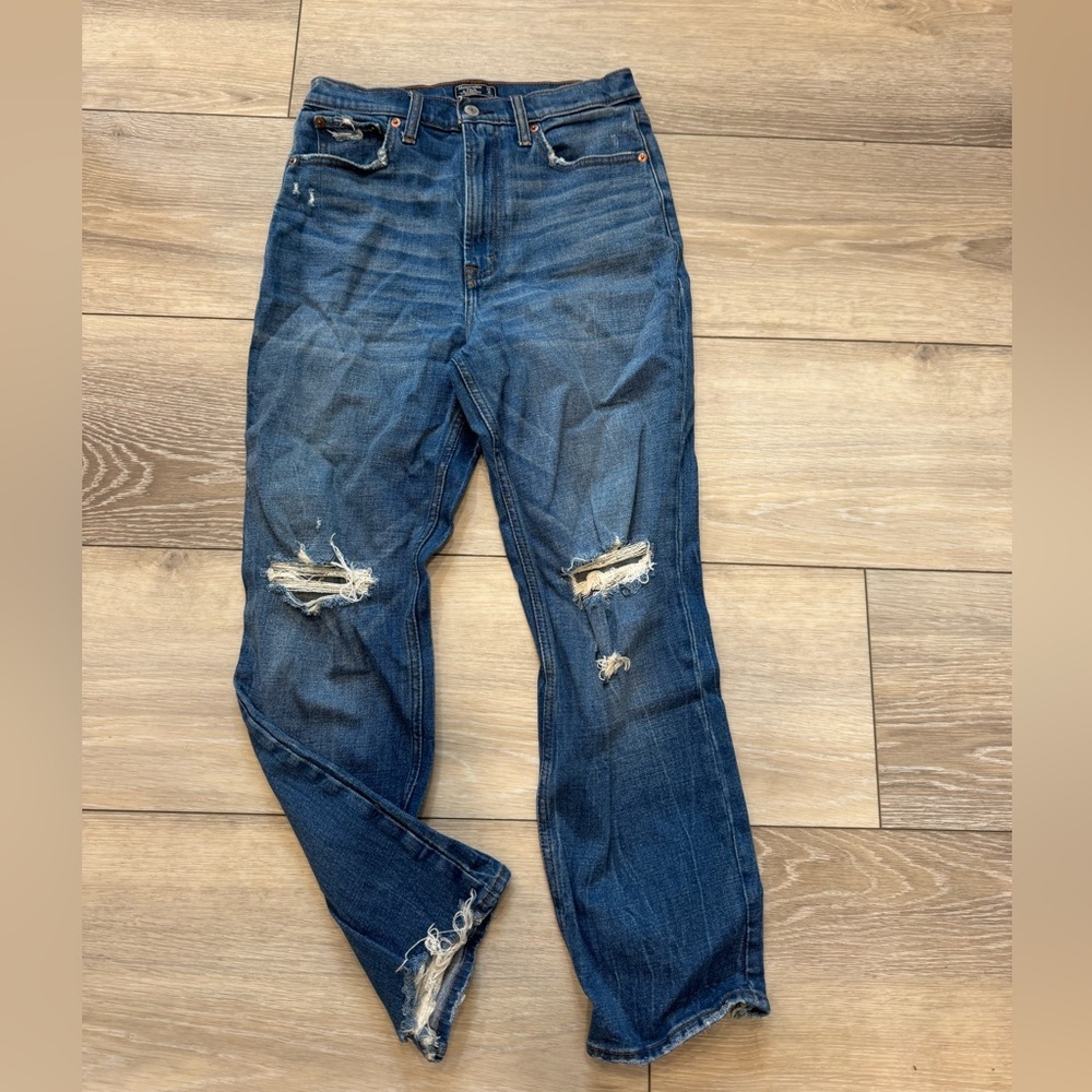 Abercrombie and Fitch Ultra High Rise Straight Jeans Distressed